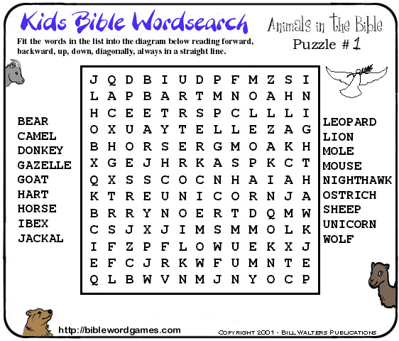 wordsearch for kids. Solution to Kids Wordsearch