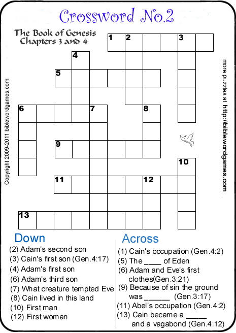 Free Bible Christian Family Crossword puzzle