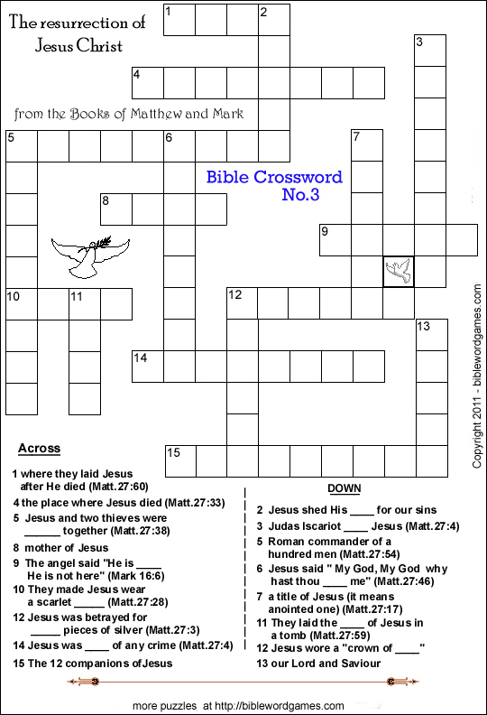 Christian Family Kids Bible Crossword puzzles