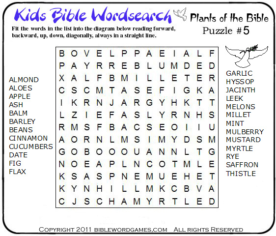 free Kids Bible wordsearch puzzle