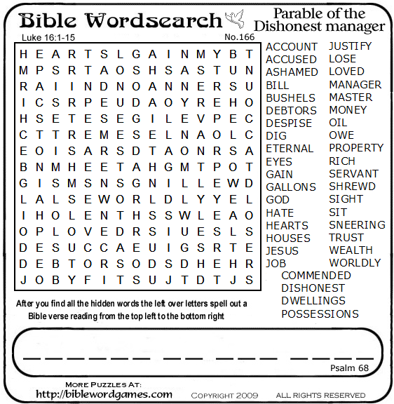 Free monthly Bible Wordsearch puzzle