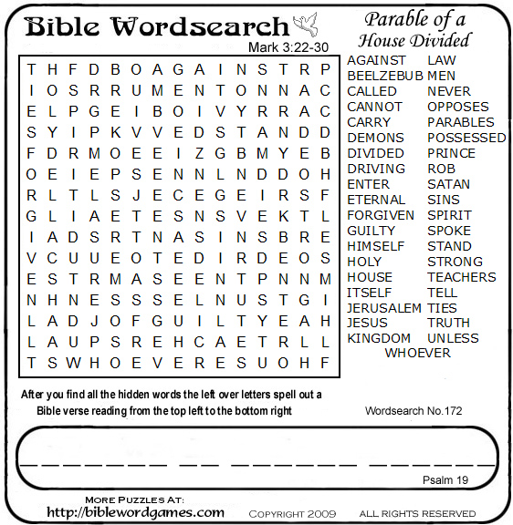 free Bible Christian wordsearch  puzzle