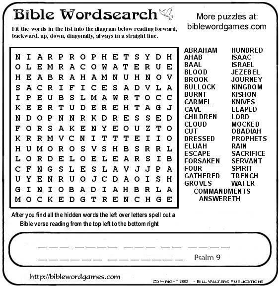 Free Christian Bible wordsearch puzzle example