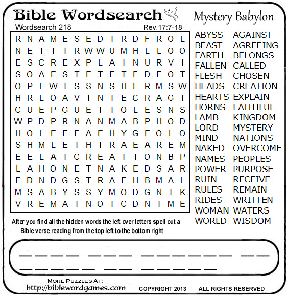 For the Solution to Bible Wordsearch (circle-a-word) Puzzle No.218 CLICK HE...